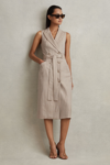 Reiss Neutral Wool Blend Striped Double Breasted Midi Dress In Neutral