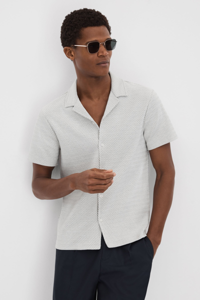 Reiss Brewer - Light Grey Jacquard Cuban Collar Shirt, Xl