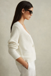 Reiss Ariana - Ivory Cotton Blend Knitted Cardigan, S