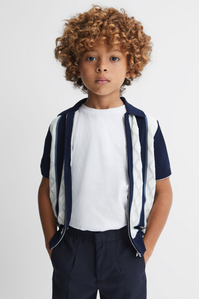 Reiss Kids' Selwood - Navy/white Colourblock Zip-through Shirt, Uk 12-13 Yrs