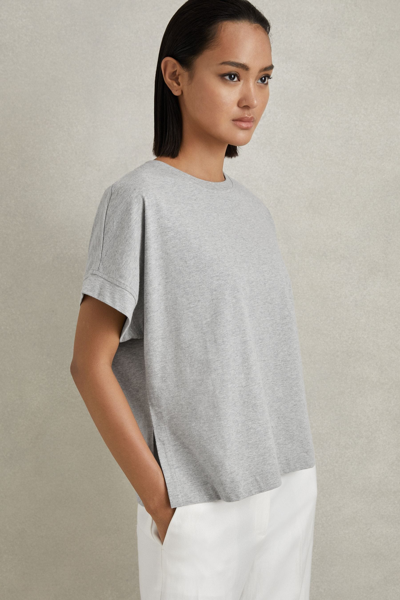Reiss Lois - Grey Marl Cotton Crew Neck T-shirt, S