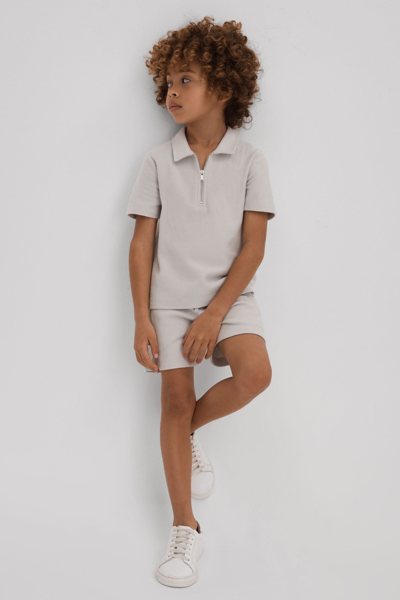 Reiss Kids' Felix - Silver Junior Textured Cotton Half-zip Polo Shirt, Age 5-6 Years