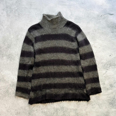 Pre-owned Maison Margiela 2000's Striped Mohair Turtleneck Sweater