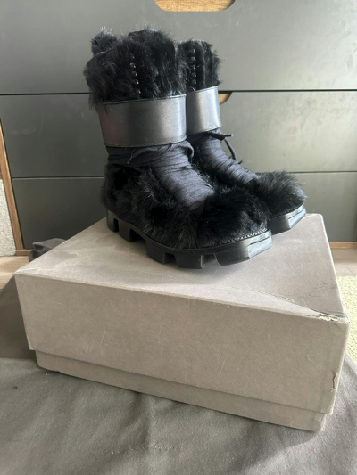 Pre-owned Rick Owens 2011 Plinth Pony Hair Lace Up Boots In Black