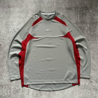Pre-owned Nike X Vintage Nike Center Swoosh Logo Y2k Vintage Nylon Long Sleeve In Grey/red
