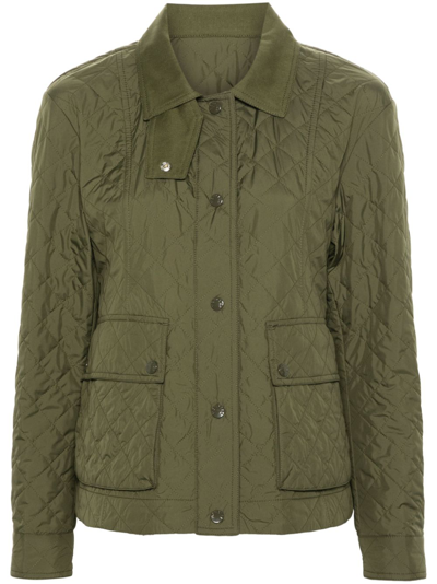 Moncler Gesteppte Jacke Mit Logo-applikation In Green