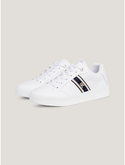 Tommy Hilfiger Monogram Webbing Leather Sneaker In White 