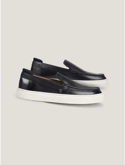 Tommy Hilfiger Th Logo Leather Loafer Sneaker In Black