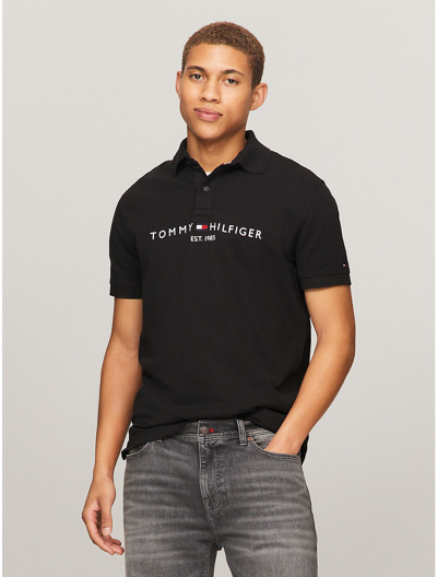 Tommy Hilfiger Regular Fit Embroidered Tommy Logo Polo In Black