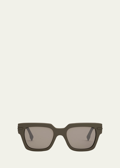 FENDI MEN'S TONAL LOGO ACETATE SQUARE SUNGLASSES