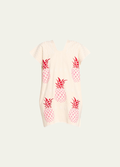 Pippa Holt Embroidered Pineapple Mini Kaftan In White