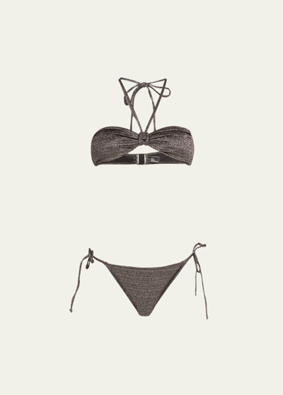 Lisa Marie Fernandez Metallic Bandeau String Two-piece Bikini Set In Bsmj