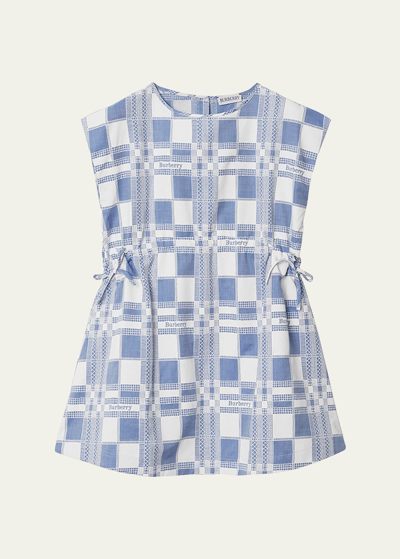 Burberry Kids' Girl's Trevelle Windowpane Check Sleeveless Dress In Pale Blue