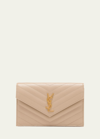 Saint Laurent Ysl Monogram Small Wallet On Chain In Grained Leather In Dark Beige