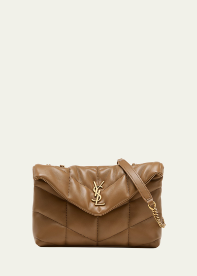 Saint Laurent Lou Puffer Toy Ysl Shoulder Bag In Quilted Leather In Dark Cork