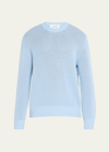 Frame Textured Wool Blend Crewneck Sweater In Light Blue