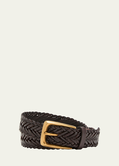 Brunello Cucinelli Men's Braided Leather Belt In C6074 Brown