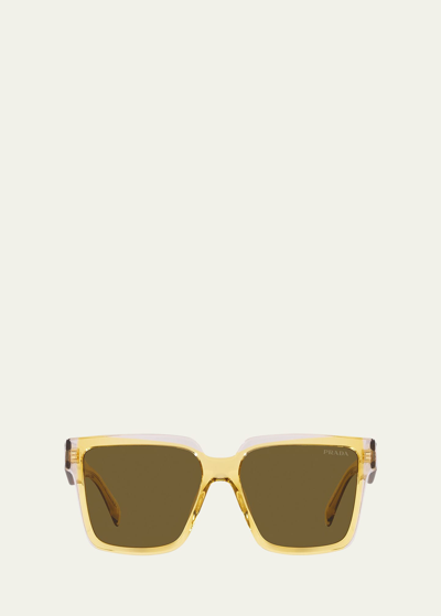 Prada Contrasting Logo Square Acetate & Plastic Sunglasses In Dark Brown