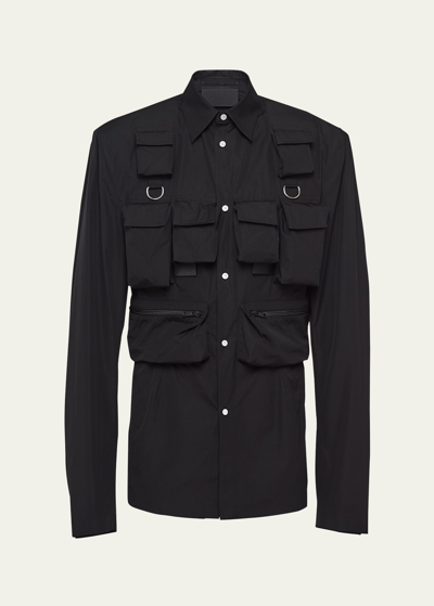 PRADA MEN'S MULTI-POCKET POPLIN JACKET