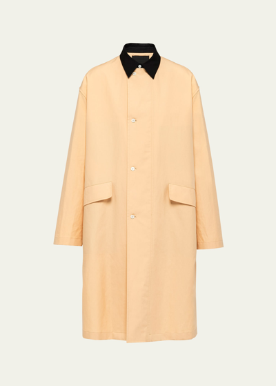 Prada Buttoned Cotton Raincoat In Orange