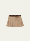 FENDI GIRL'S PLEATED LOGO BANDED SKIRT WITH ATTACHED POUCH
