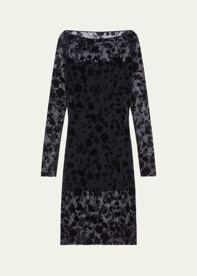 Givenchy Floral Burnout Tulle Boatneck Dress In Black