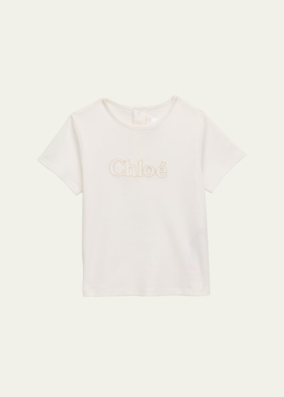 Chloé Kids' Girl's Embroidered Short-sleeve T-shirt In Off White