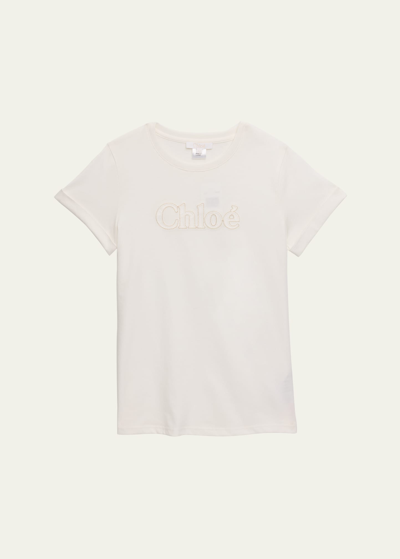 Chloé Kids' Girl's Embroidered Short-sleeve T-shirt In Off White