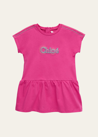 Chloé Kids' Girl's Embroidered Short-sleeve Dress In Pink