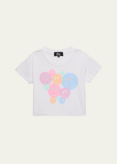 Flowers By Zoe Kids' Girl's Multicolor Happy Face T-shirt In White