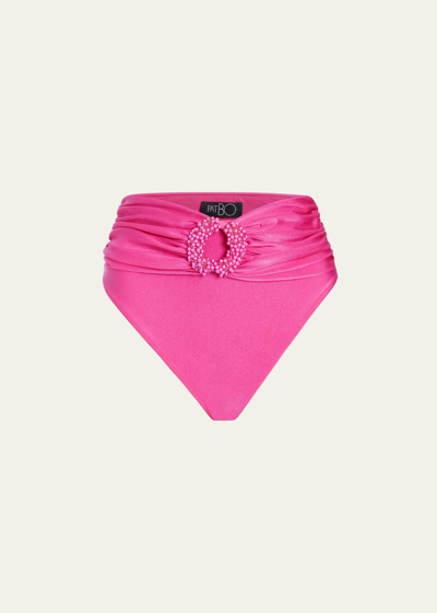 Patbo X Alessandra Ambrioso Beaded V-shape Bikini Bottom In Flamingo