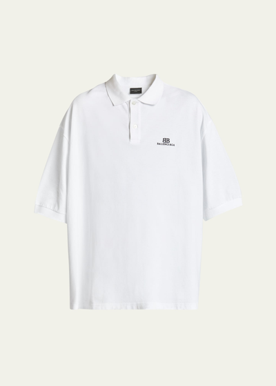 Balenciaga Men's Oversized Polo Shirt In Bianco