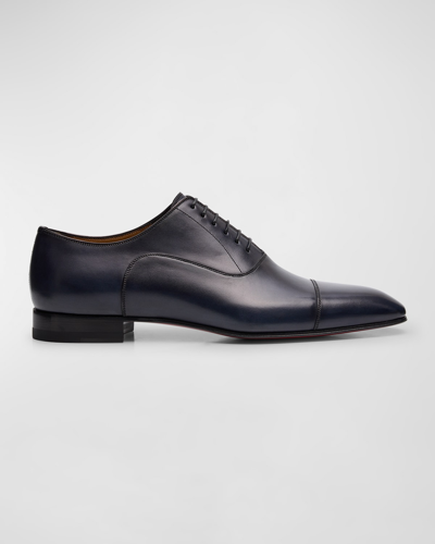 Christian Louboutin Greggo Patina Calf Leather Red Sole Oxford In Navy