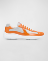 Prada Men's America's Cup Patent Leather Patchwork Sneakers In Pumpkin Orange Si