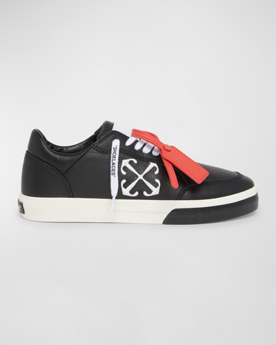 Off-white Men's New Vulcanized Calf Leather Low-top Sneakers In Black White