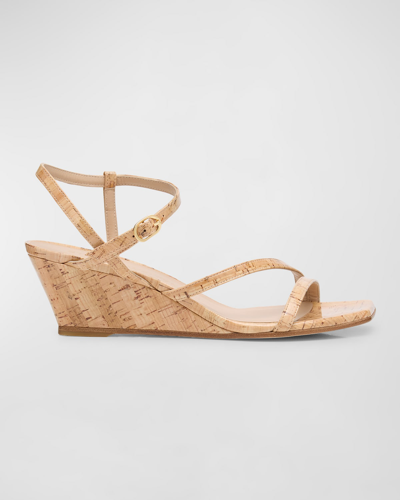 Stuart Weitzman Oasis Cork Ankle-strap Wedge Sandals In Natural