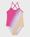 Chloé Multicolor One-piece Swimsuit For Girl In Pink/yellow