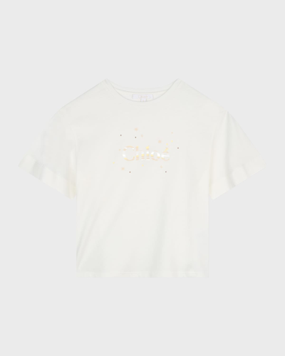 Chloé Kids' Girl's Studded Graphic T-shirt In Off White