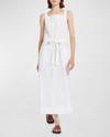 Max Mara Panfilo Sleeveless Cotton Seersucker Midi Dress In Optical White