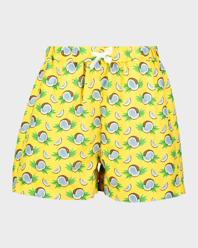 Rachel Riley Kids' Coconut-print Swim Shorts In Yellow