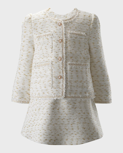 Rachel Riley Kids' Girl's Tweed Jacket And Skirt Set In White