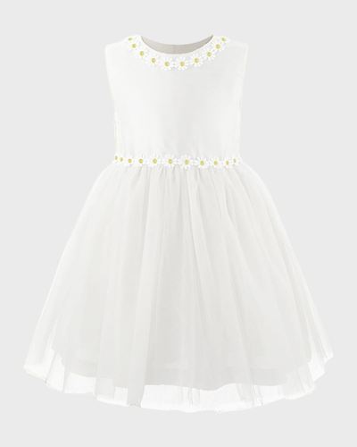 Rachel Riley Kids' Girl's Daisy Tulle Dress, Ivory In White
