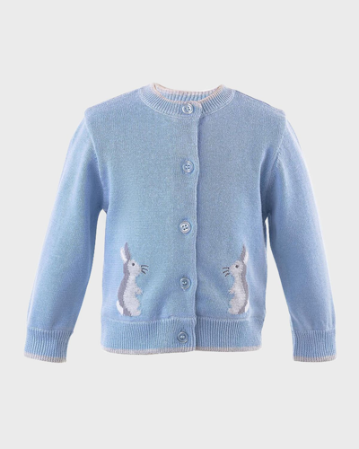 Rachel Riley Kids' Girl's Intarsia-knit Bunny Cardigan In Blue
