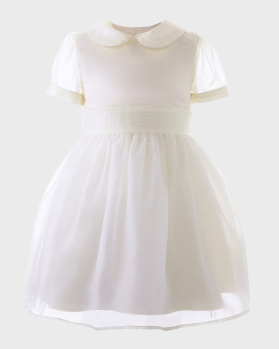 Rachel Riley Kids' Girl's Peter Pan-collar Organza Pintuck Dress In White