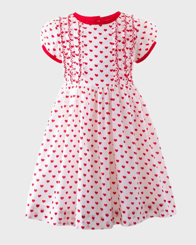 Rachel Riley Kids' Girl's Heart Scalloped Frill Dress In Red