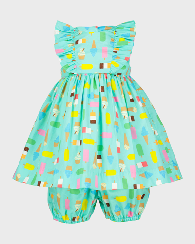 Rachel Riley Kids' Girl's Ice Lolly Sundress With Bloomers In Aqua
