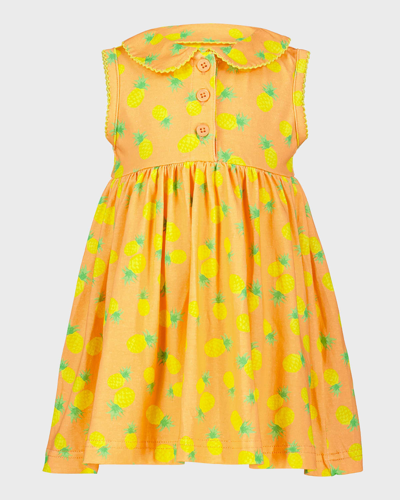 Rachel Riley Kids' Girl's Pineapple-print Sleeveless Dress In Orange