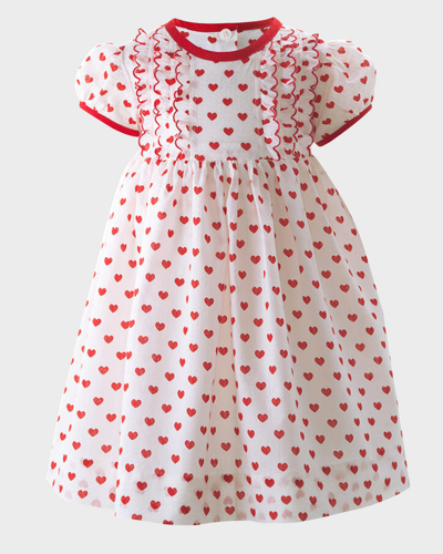Rachel Riley Kids' Girl's Heart Scalloped Frill Dress With Bloomers In Red