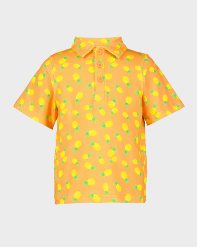 Rachel Riley Kids' Boy's Pineapple Polo Shirt In Orange