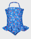RACHEL RILEY GIRL'S ANCHOR RUCHED SWIMSUIT